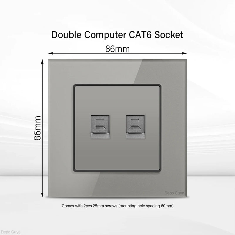 Grey UK 13A Tempered Glass USB Type C 18W Quick Charge Socket,Dual Universal Power Outlet,Home Light Electric Switch Panel