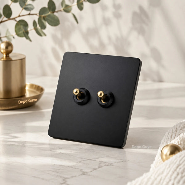 កុងតាក់ជញ្ជាំងស្តង់ដារ EU 5/10PCS ដែកអ៊ីណុកខ្មៅ 1-4Gang 2Way បន្ទះកុងតាក់លង្ហិនស្រាលសម្រាប់ការកែលម្អផ្ទះ