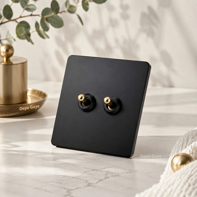 5/10PCS EU Standard Toggle Wall Switch Black Stainless Steel 1-4Gang 2Way Light Brass Lever Switch Panel For Home Improvement