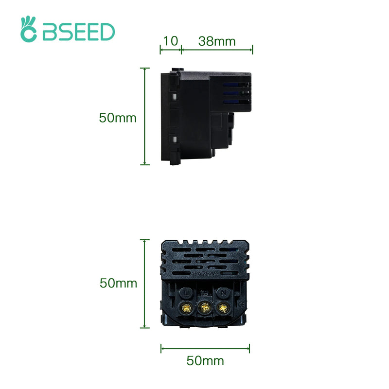 BSEED Mechanical Button Switch 1/2/3Gang 1/2Way USB Type-C Charge Port Wall Power Outlet DIY Function Part Plastic Frame Only