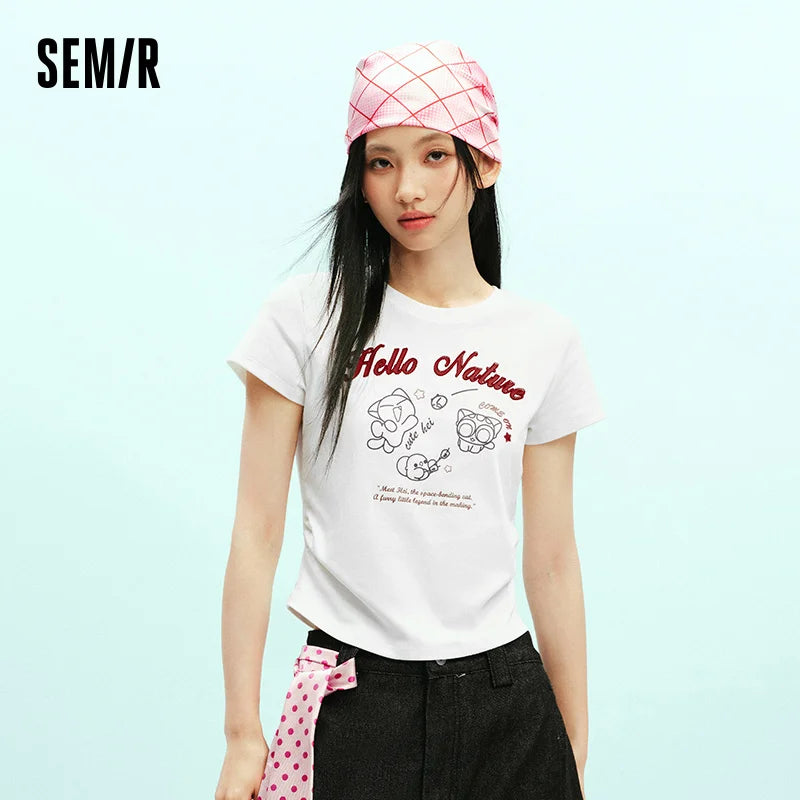 Semir Women Tshirt Short Length Slim Fit Standard Shoulder Funny Stylish Slim 2026 Summer Casual Fashion Top