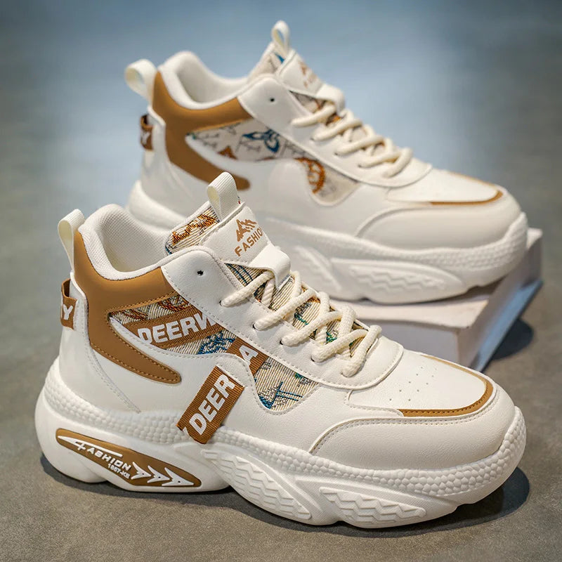 Mens Walking Shoes 2025 New High Top Thick Sole Anti Slip Comfortable Outdoor Casual Sneakers Trendy Skateboard Shoes for Men
