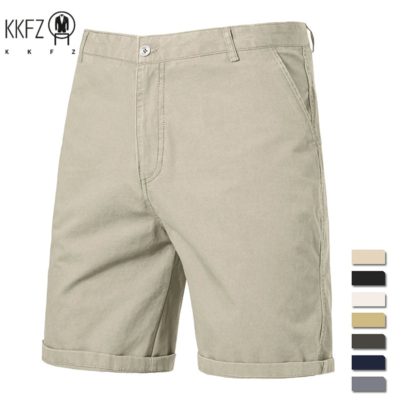Male Daily Casual Knee Chinos Soft Pure Cotton Texture Deep Side Pockets Weekend Gathering Travel Short Slacks