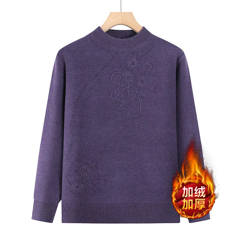 Half Turtleneck Warm Women's Sweater Hot Fleece Velvet Winter Clothes Woman Pullovers Middle Aged Mother Knitwear Basic Jumper