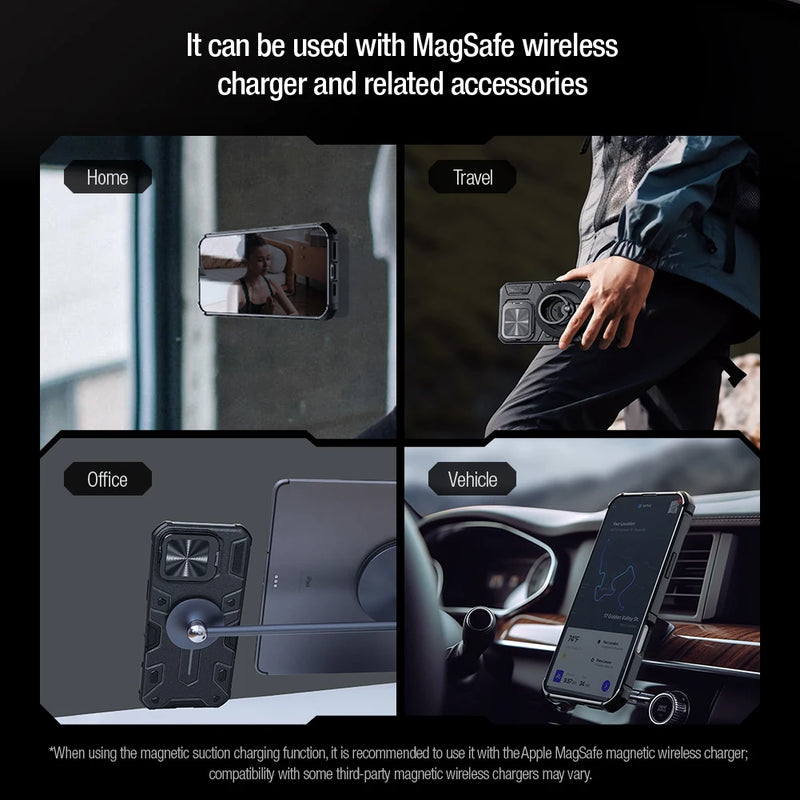 Nillkin For iPhone 16 Pro Max Magsafe Case Armor Prop Lens Holder Anti Shockproof Back Cover for iPhone 16 Pro Max Magnetic Case