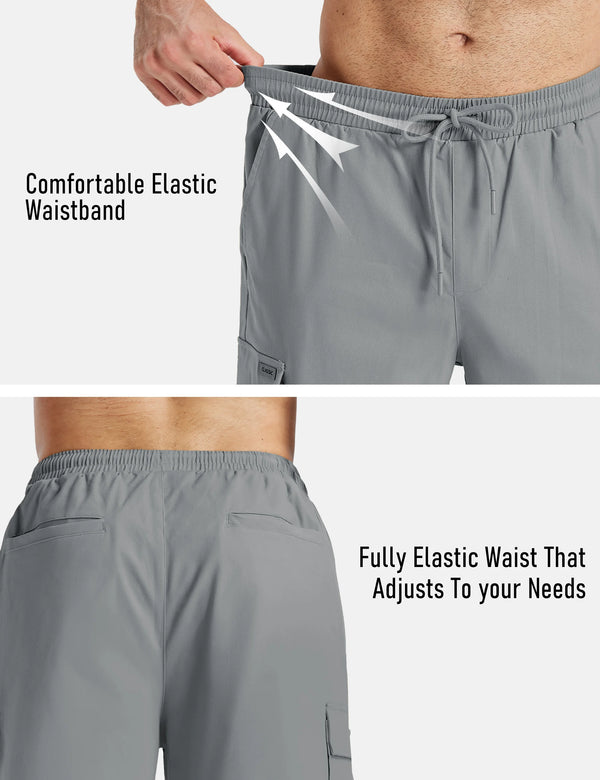 TACVASEN Mens Cargo Capri Short Pants 97% Cotton Below Knee Loose Fit Pants 6 Pockets Work Drawstring Waist Casual New Trousers