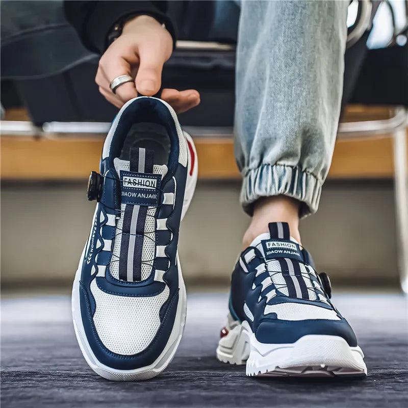 Men's Korean rotating buckle trendy casual sports shoes four season soft soled non slip outdoor running shoes student sneakers