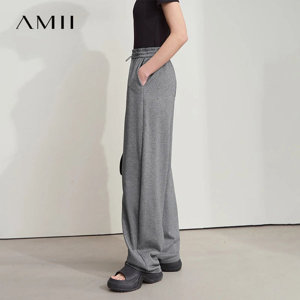 ខោ Amii Minimalist សម្រាប់នារីរដូវស្លឹកឈើជ្រុះឆ្នាំ ២០២៦ សម្លៀកបំពាក់ថ្មីរឹងមាំធម្មតាម៉ូដកូរ៉េចង្កេះយឺតកីឡាខោជើងធំ 12542035