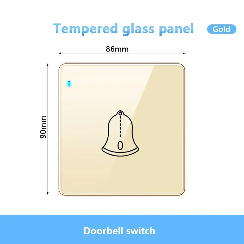 Gold UK 13A Tempered Glass USB Socket Plug,18W Type-C Fast charging Universal 3pin Dual Power Outlet,Wall 2way Light Switch