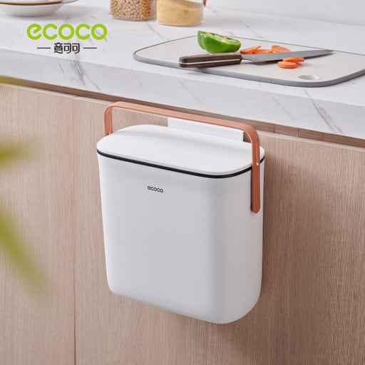 ECOCO 10L Wall Mounted Trash Can Kitchen Cabinet Storage Bucket Bathroom Recycling Hanging Dustbin with Lid Kitchen Accessories Black