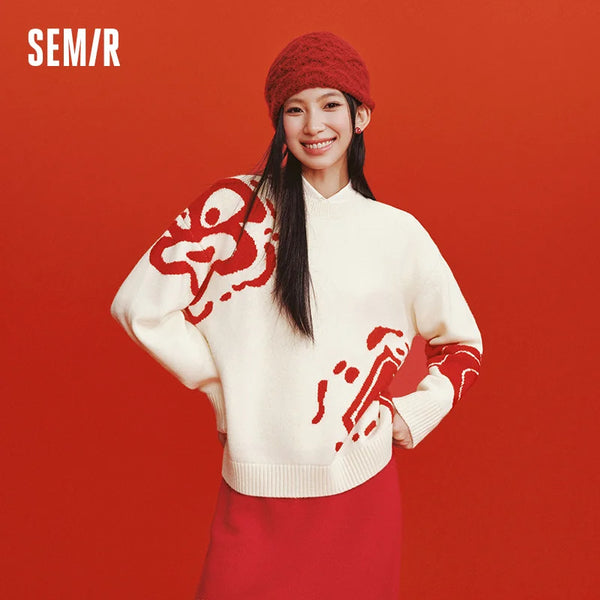 អាវយឺត Semir ពណ៌ក្រហមសម្រាប់ស្ត្រី និទាឃរដូវ ឆ្នាំ២០២៦ ម៉ូដសាមញ្ញ ទន់ និងស្រួល អាវប៉ាក់ សាមញ្ញ ទាន់សម័យ ងាយស្រួលពាក់ប្រចាំថ្ងៃ