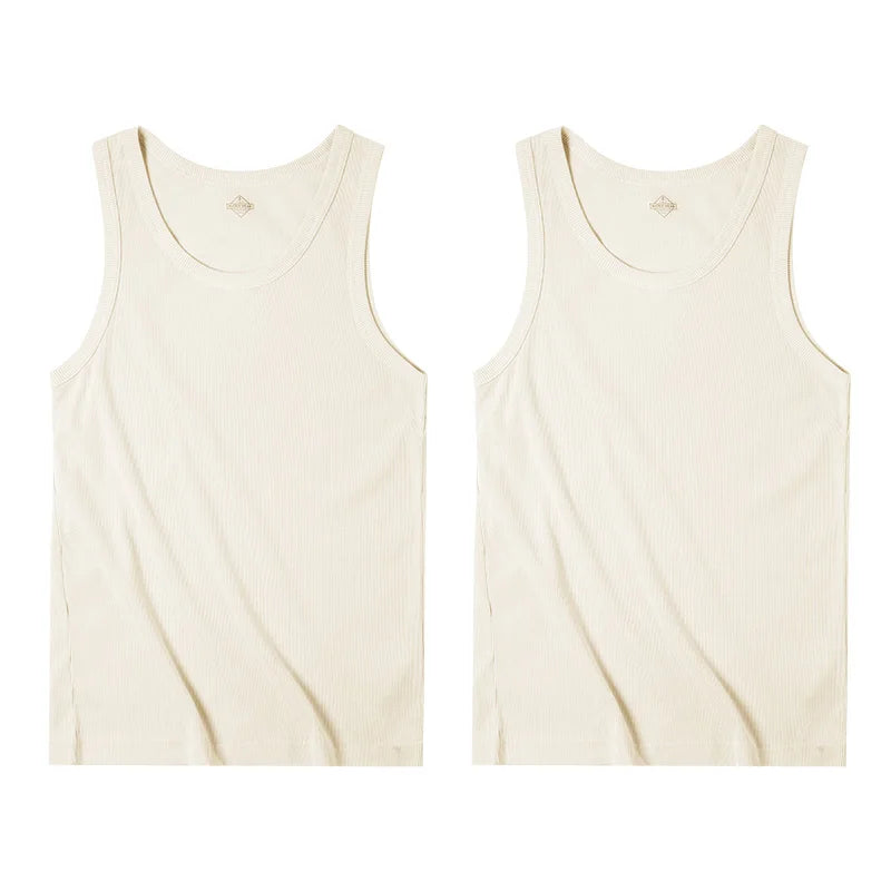 Maden Casual Men's Sleeveless Tank Tops Heavyweight Solid Color Ribbed Vest for Summer Slim Fit Sports Fitness Training T-shirt