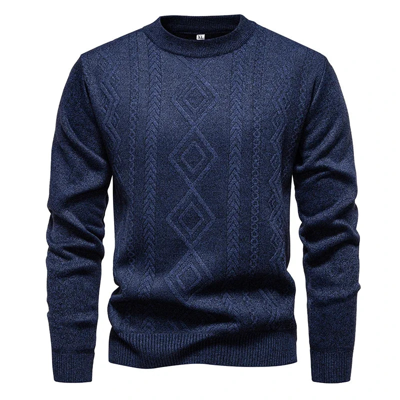 Wind Resistant Men Knitted Sweater Stretch Rib Hem Vertical Twist Jacquard Fleece Lined Office Daily Long Sleeve Top