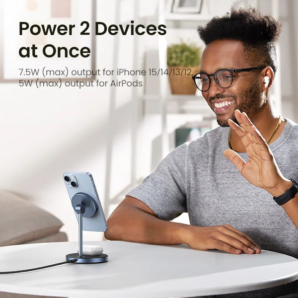 ជើងទ្រឆ្នាំងសាកឥតខ្សែ UGREEN Qi Magnetic Wireless Charger Stand សម្រាប់ iPhone 16 15 Pro Max/AirPods Fast Charger MagSafe Charging