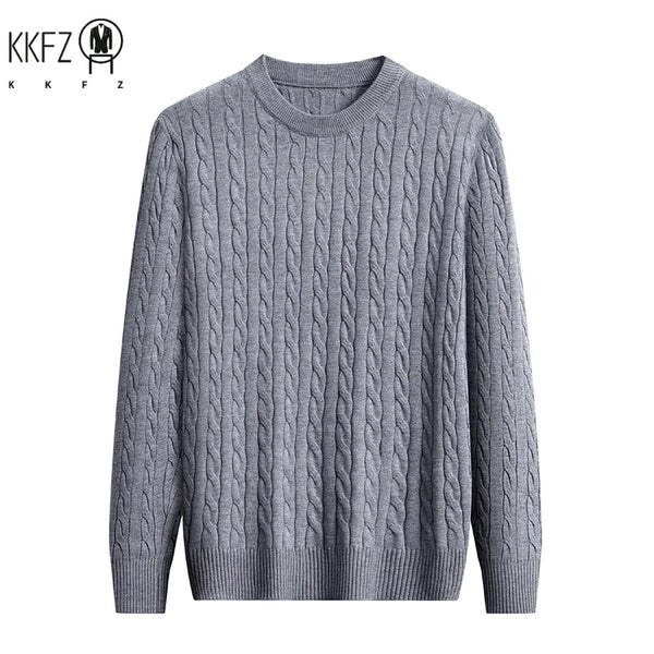 New Arrival Mens Crew Neck Knit Sweater Thick Soft Cable Knit Material Slim Cut Long Sleeve Autumn Winter Outer Tops