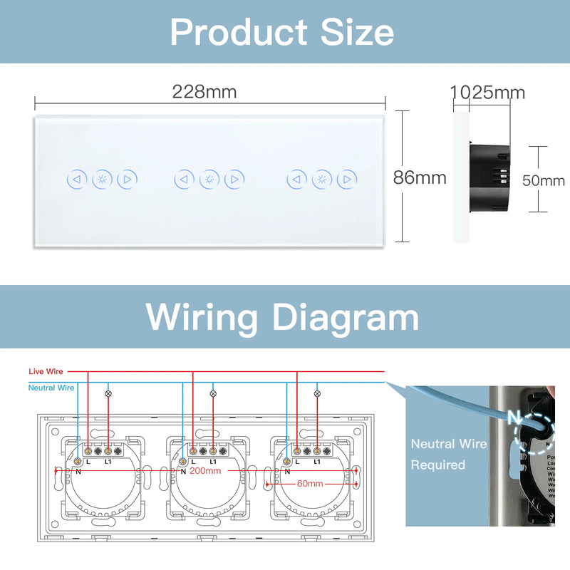 BSEED Zigbee Dimmer Switches Triple Smart Wall Touch Switch LED Dimmable Light Switch Tuya Smart Life Alexa Wireless Control