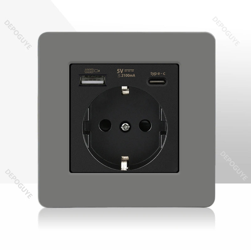 Retro Toggle Switch 1-4 Gang 2 Way Light Switch,EU French Plug Power Outlet Socket With Dual USB Stainless Steel Panel 86 Type