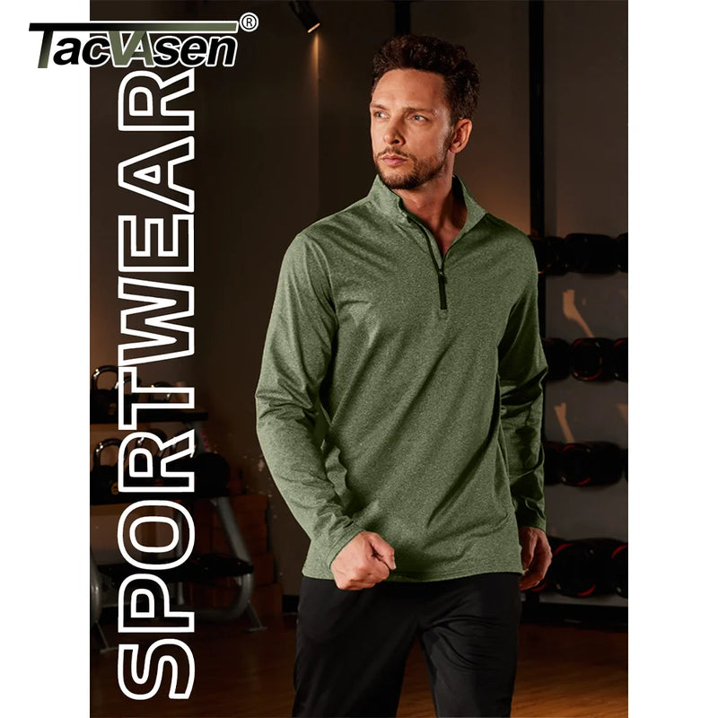 TACVASEN Spring/Fall Thermal Sports Sweater Men's 1/4 Zipper Tops Breathable Gym Running T Shirt Pullover Male Activewear