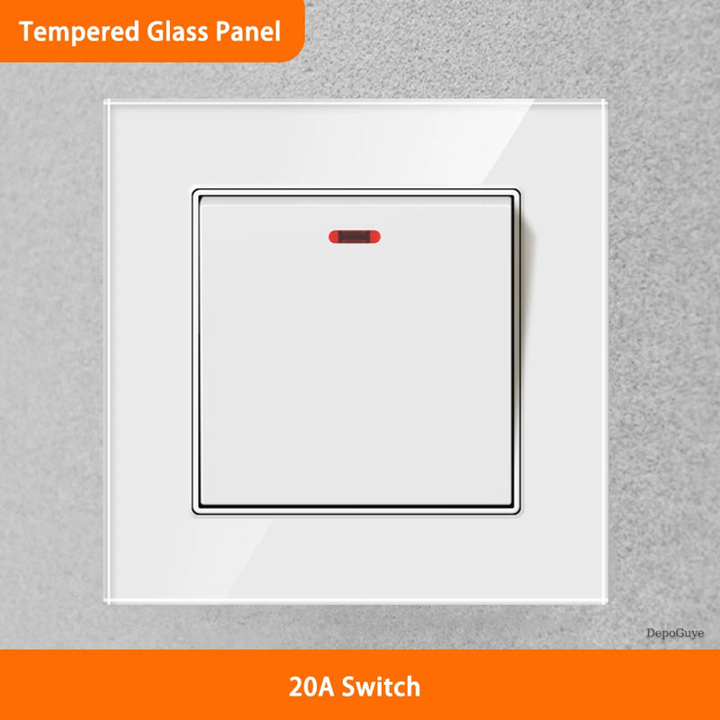 White Universal UK 13A Socket with USB Type-C 18W Fast Charging Wall Socket,Tempered Glass Button Light Switch,Dual 3pin Socket