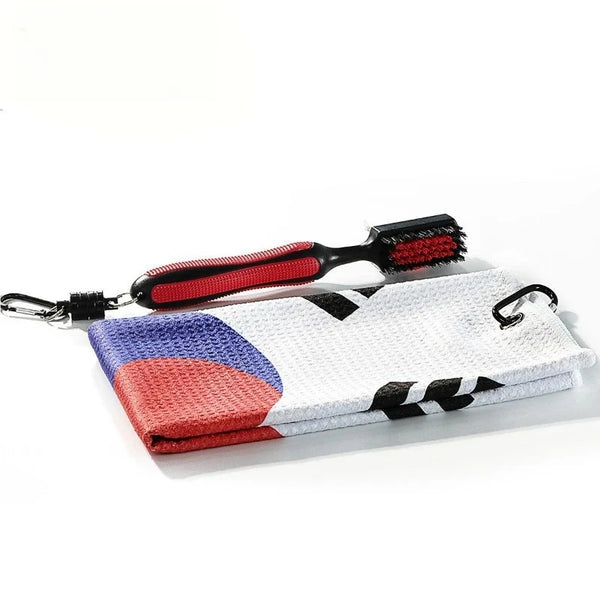 Golf Towel Brush Set Flag Waffle Grid with Hook MIS406