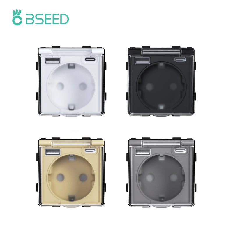 BSEED EU Wall Electric Socket Function Part USB Type-C Port With Plastic Waterpoof Cover 250v 16A DIY Part Only No Frame