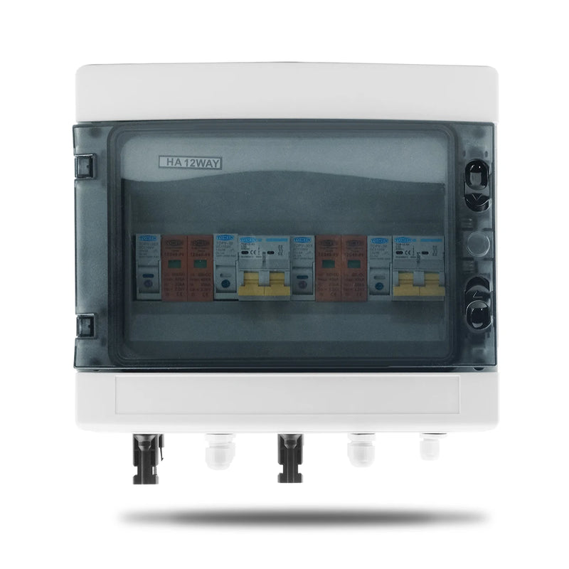 TOMZN Solar Photovoltaic PV Combiner Box With Lightning Protection 2 Input 2 Out DC 600V Fuse MCB SPD Waterproof Box IP65 12ways