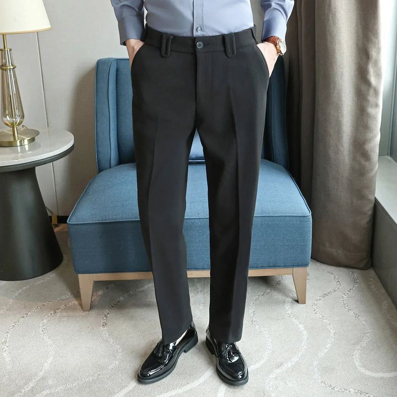 Men's Autumn Winter Casual Slacks – Soft Brushed Fabric Straight Leg Pants with Classic Cut for Daily Wear