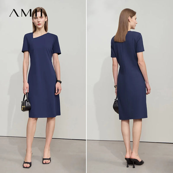 Amii Minimalist Casual Dress Women 2026 Summer New Office Lady Fitted Knit Waist Solid Color Stretch Airy Dresses 12542258
