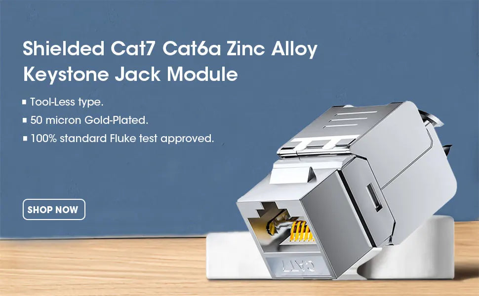 ZoeRax Shielded CAT8 Cat7 Cat6a Keystone Jack RJ45 Tool-Less Type Zinc Alloy Module Adapter Coupler