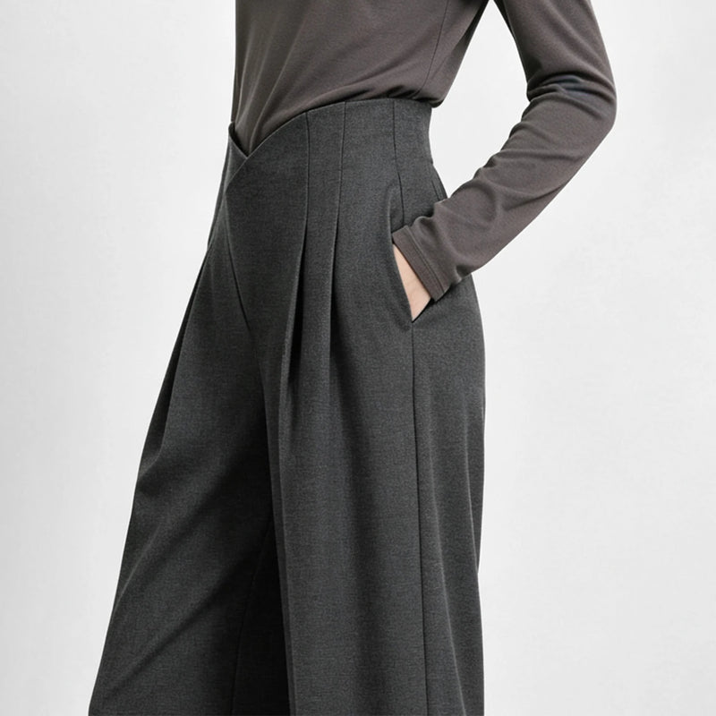 Amii Women High Rise Wide Leg Pants Casual Loose Fit Minimalist V-Waist Long Trousers 2026 Autumn Pants for Women 12643004