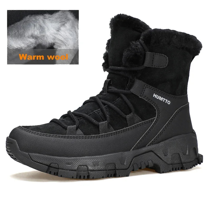 HUMTTO Winter Snow Boots Woman Leather Womens Sneakers Black Hiking Trainers Keep Warm Trekking Boots Outdoor Women Casual Shoes