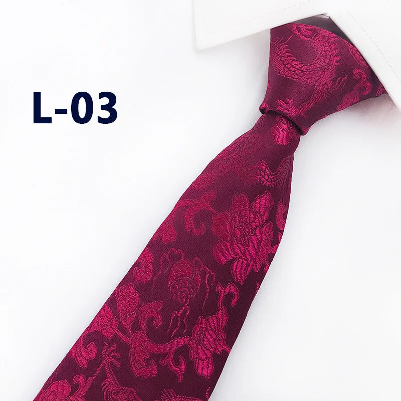 Men's Red Tie with A Chinese-style Design, Featuring A Jacquard Pattern of A Chinese Dragon; Available in Multiple Colors.