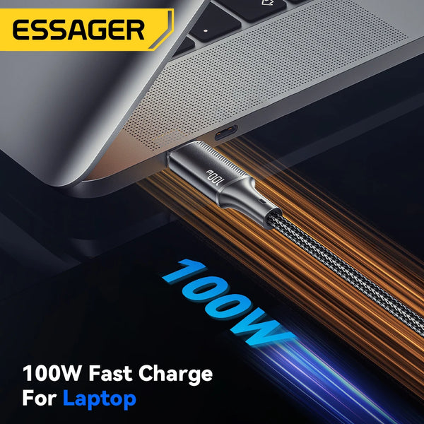 ខ្សែសាក Essager Type C ដល់ Type C 100W PD សាកលឿន USB C ដល់ USB C ខ្សែសាក C ដល់ C សម្រាប់ MacBook iPad Xiaomi Realme POCO