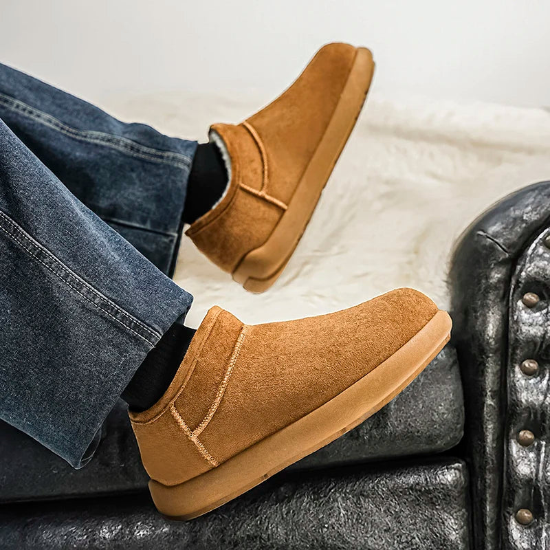Men's high-quality slip on snow casual cotton shoes winter warm plush soft sole outdoor walking light comfort cotton slippers