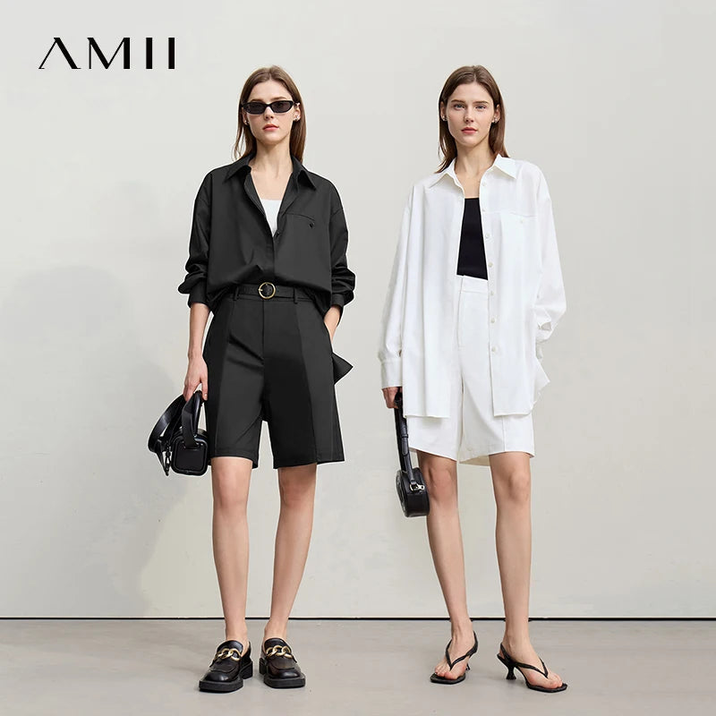 Amii Women's Autumn Casual Shirt 2026 New Lapel Single Breasted Blouse Top Drop Shoulder Sleeve Medium And Long Shirt 12621018