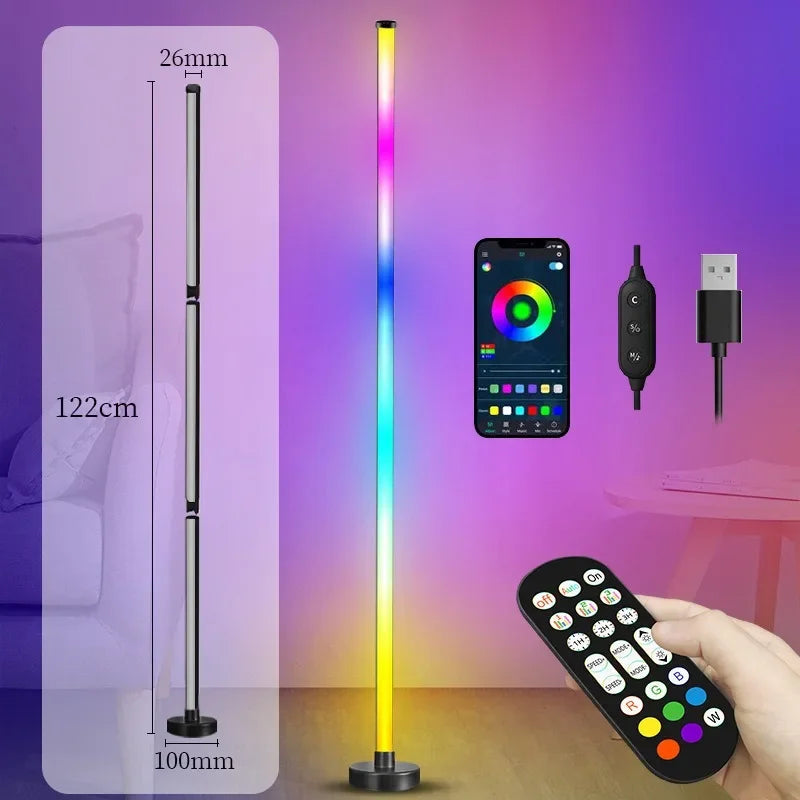 ចង្កៀង LED RGBIC ឈរលើកម្រាល ភ្លើងបរិយាកាស APP គ្រប់គ្រងតន្ត្រីសមកាលកម្ម ភ្លើងជ្រុងសម្រាប់បន្ទប់គេង ពន្លឺផ្ទៃខាងក្រោយបន្ទប់ទទួលភ្ញៀវ