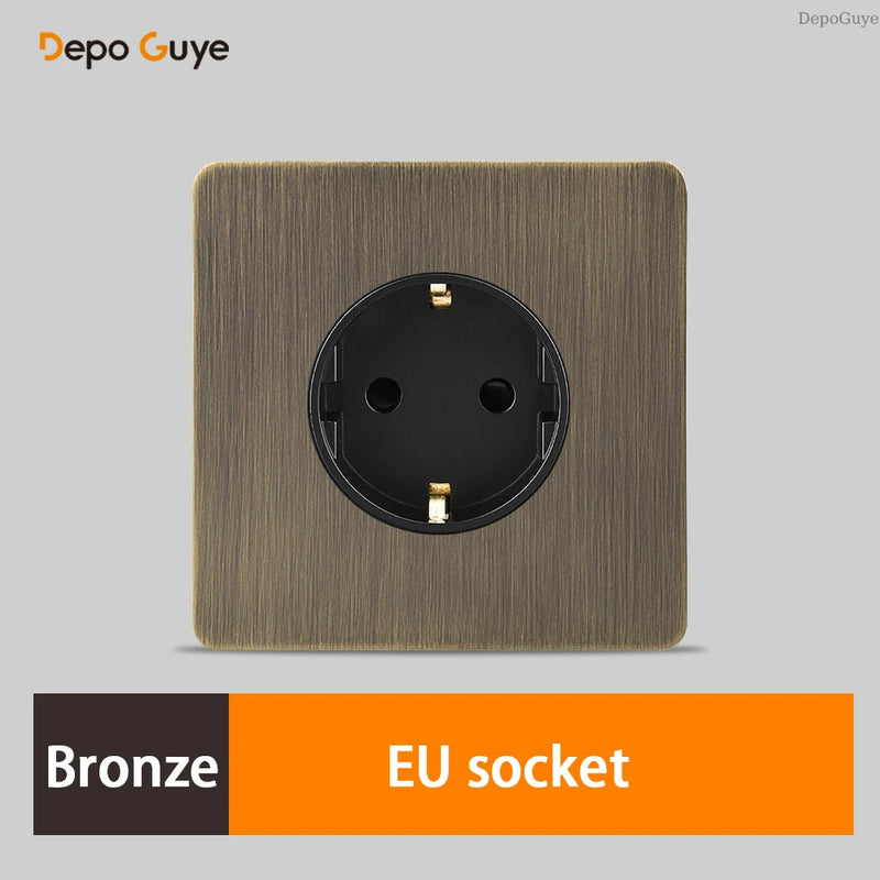 Retro EU French Standard Metal Double USB Wall Power Socket,Brushed Stainless Steel Antique Outlet with Type-c Usb Charing Port