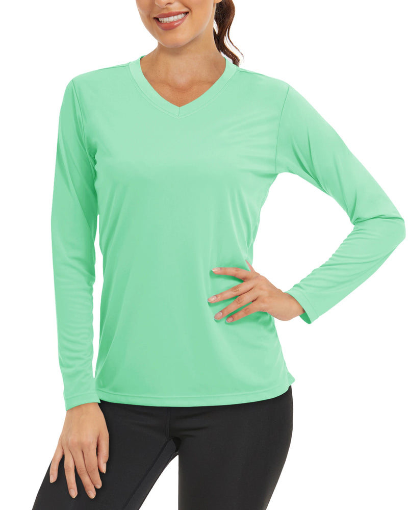 TACVASEN Summer Sun Protection Shirts UPF 50+ Womens Long Sleeve V Neck Shirts Lightweight Quick Dry Tee Shirts Outdoor Pullover