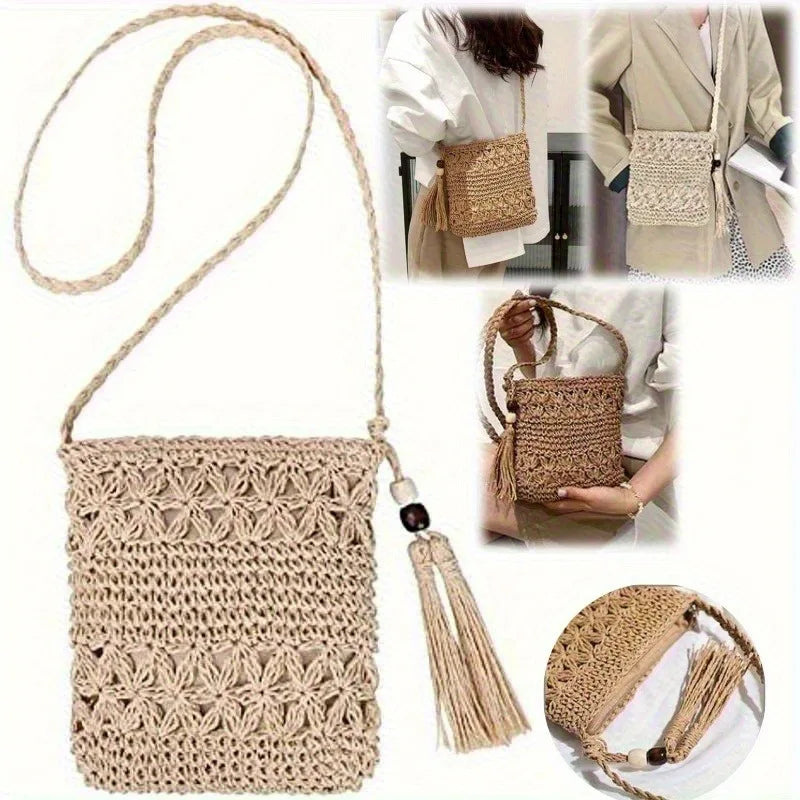 Trendy Ladies' Shoulder Bag Woven from Straw Ropes.Features a Casual,Simple and Versatile Style,Perfect for the Summer Beach.