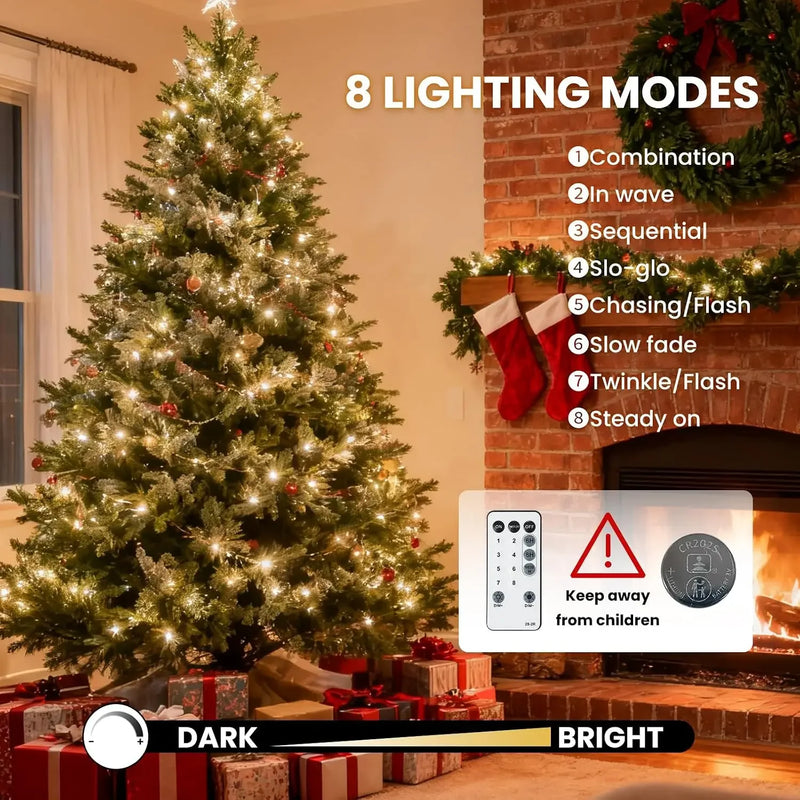 ភ្លើងខ្សែរបុណ្យណូអែល Warmlight ៩-១០០ ម៉ែត្រ ធន់នឹងទឹក ចង្កៀងទេពអប្សរភ្លឹបភ្លែតៗ ៨ របៀបបញ្ជាពីចម្ងាយសម្រាប់បង្អួចដើមឈើណូអែល ភួងផ្កា