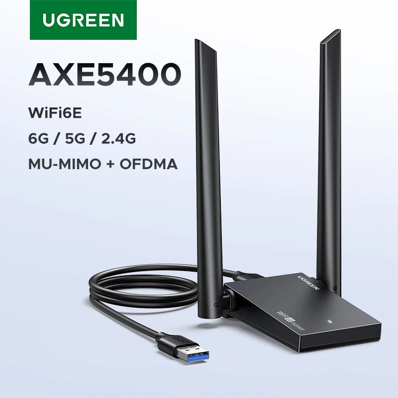 UGREEN WiFi6E Adapter AX5400 6G/5G/2.4G Tri-band for Desktop Laptop Windows 10/11 WPA3 Dual Antennas