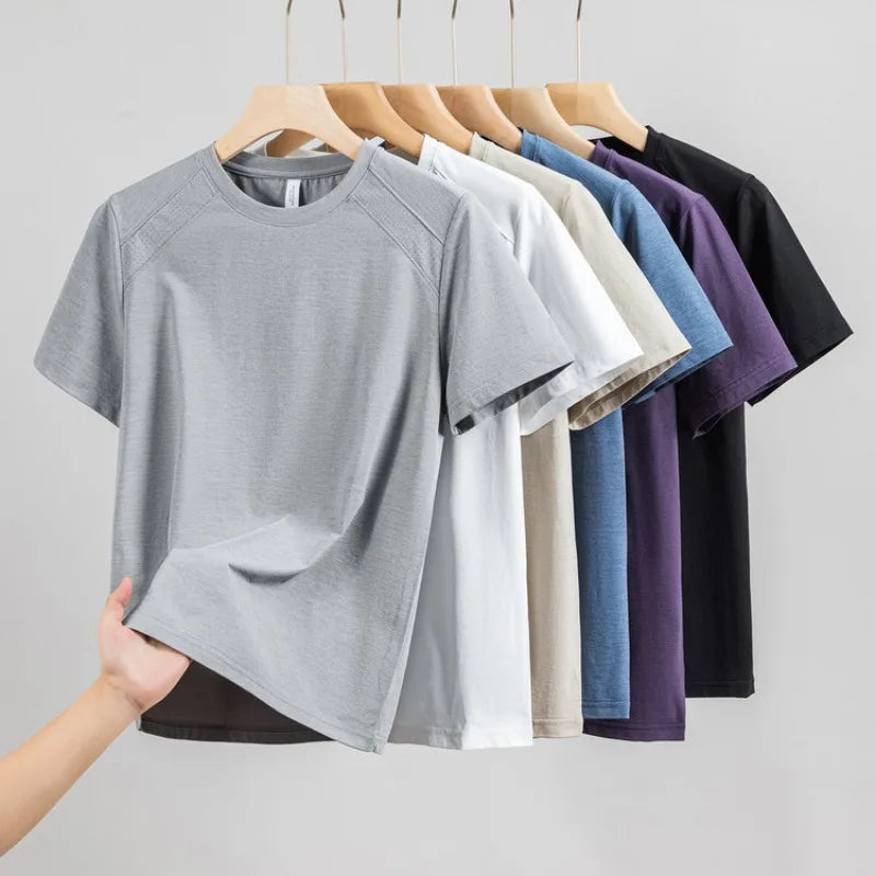 Quick-Dry T-Shirt with Laser Perforated & Mesh Panel Design, Crew Neck Short Sleeve, Breathable Antibacterial Cooling Casual