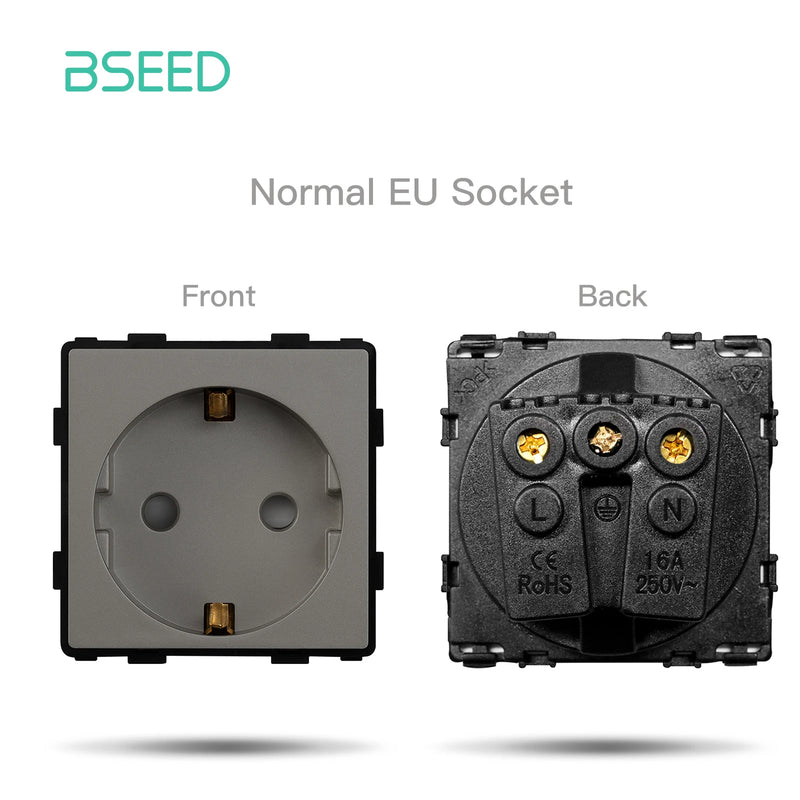 BSEED Touch Light Switch 1/2/3Gang Dimmer Switch Function Parts Glass Panel Gray EU Wall Socket Plug DIY Free Combination