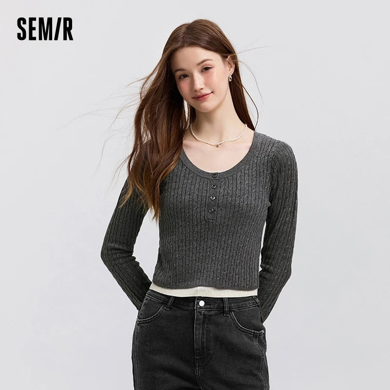Semir Slim Cardigan For Women 2026 Short O neck Collar Knitwear Spring New Style Soft Comfortable Tops Sweater For Ladies