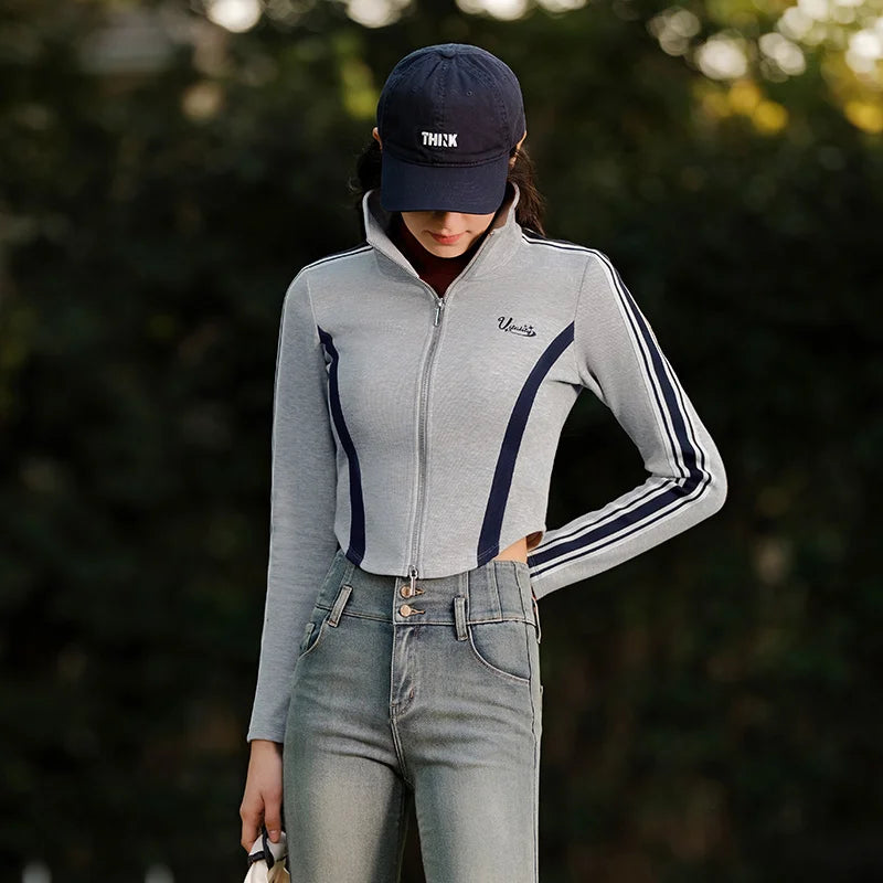 Semir Short Jacket ColorBlock Fitted Coat Women Spring 2025 StandCollar Slim Sport Trend