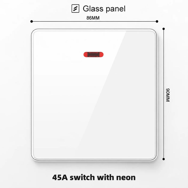 White Tempered Glass 2Way Wall Light Switch, UK Wall 18W Type-C Fast Charging USB Socket, Universal Electrical Outlet Plug 220V