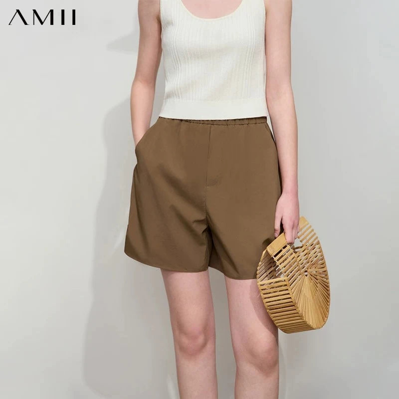 ខោខ្លីធម្មតាសម្រាប់នារី AMII Minimalist រដូវស្លឹកឈើជ្រុះឆ្នាំ ២០២៦ ថ្មីដែលអាចបត់បែនបាន ផ្នែករលុង រចនាហោប៉ៅ ខោខ្លីត្រង់ 12541071