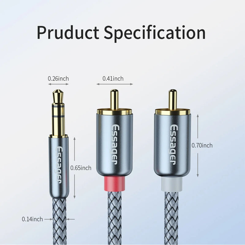 ខ្សែអូឌីយ៉ូ Essager RCA Jack 3.5 ទៅ 2 RCA ខ្សែ 3.5mm Jack ទៅ 2RCA Male Splitter ខ្សែ Aux សម្រាប់ទូរទស្សន៍កុំព្យូទ័រ ឧបករណ៍បំពងសម្លេងឌីវីឌី ខ្សែ