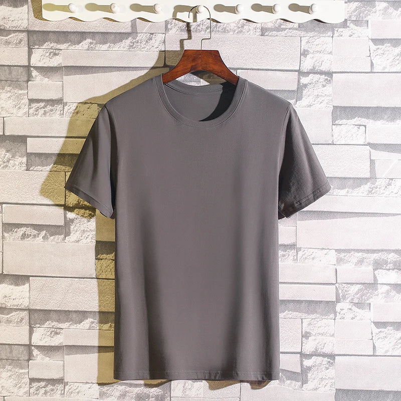 Hot 100%cotton Man T-Shirt Round Neck Personality Retro Spring New Solid Color Tops Versatile Fashion Trend Leisure Men's Wear