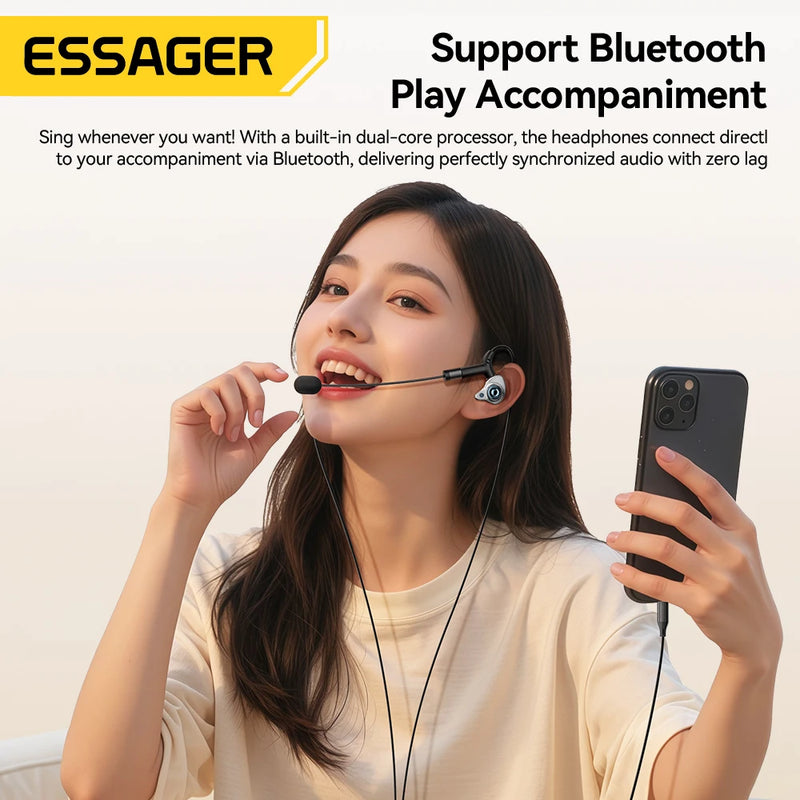 កាសស្តាប់ត្រចៀក Essager Type-C Karaoke ជាមួយនឹងកាតសំឡេងដែលភ្ជាប់មកជាមួយ HIFI Stereo Music កាសស្តាប់ត្រចៀកមានខ្សែ ជាមួយមីក្រូហ្វូន សម្រាប់ច្រៀង/ផ្សាយផ្ទាល់/លេងហ្គេម